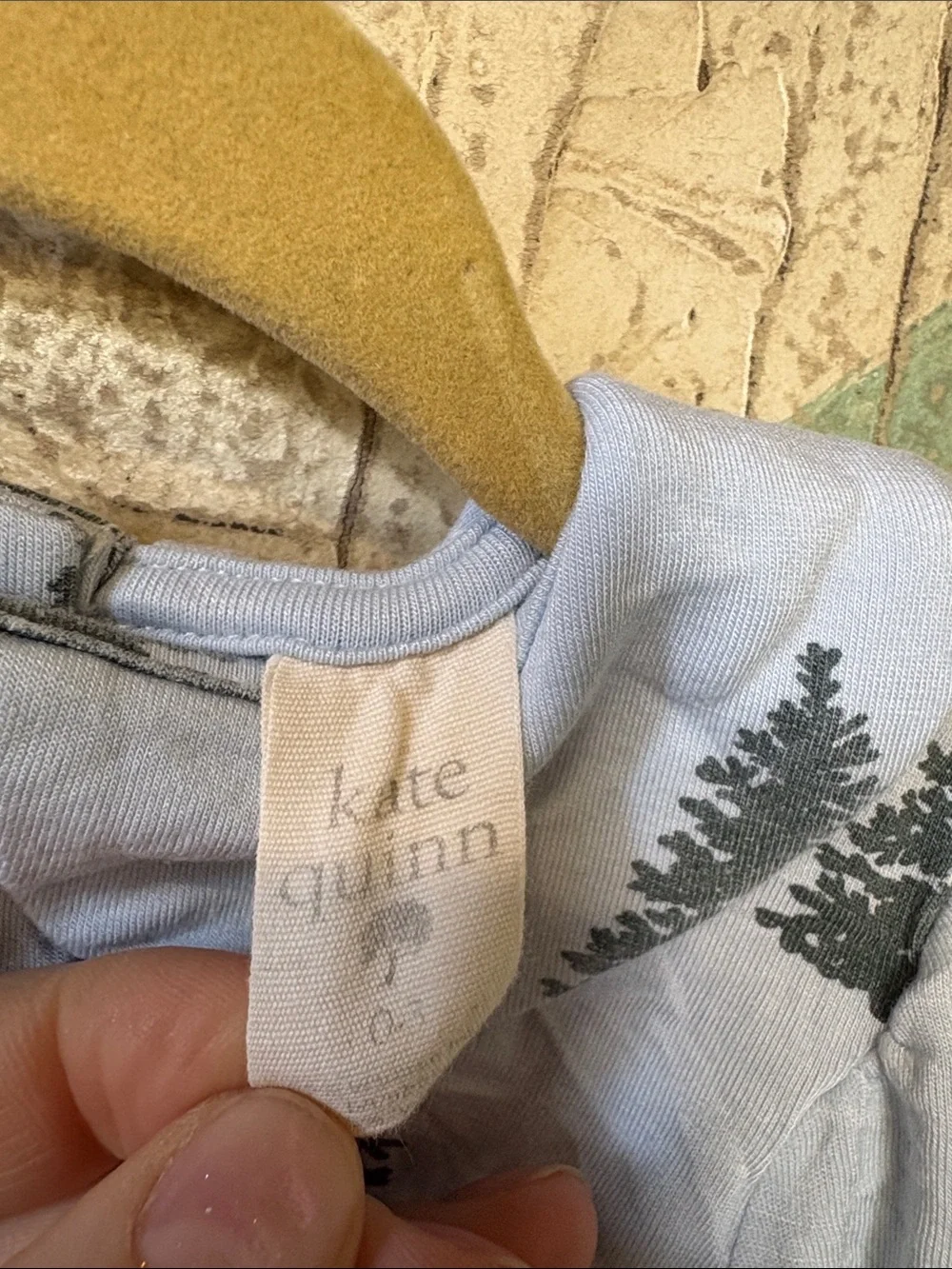kate quinn Light Blue Bodysuit with Dark Green Tree Print